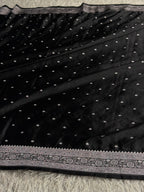Elegant Black Banarasi Mashru Silk Saree with All-Over Buta Weave & Rich Zari Pallu | MKS818