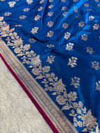 Peacock Banarasi Mashru Silk Saree with Leaf Buta Jacquard Woven Design MKS096