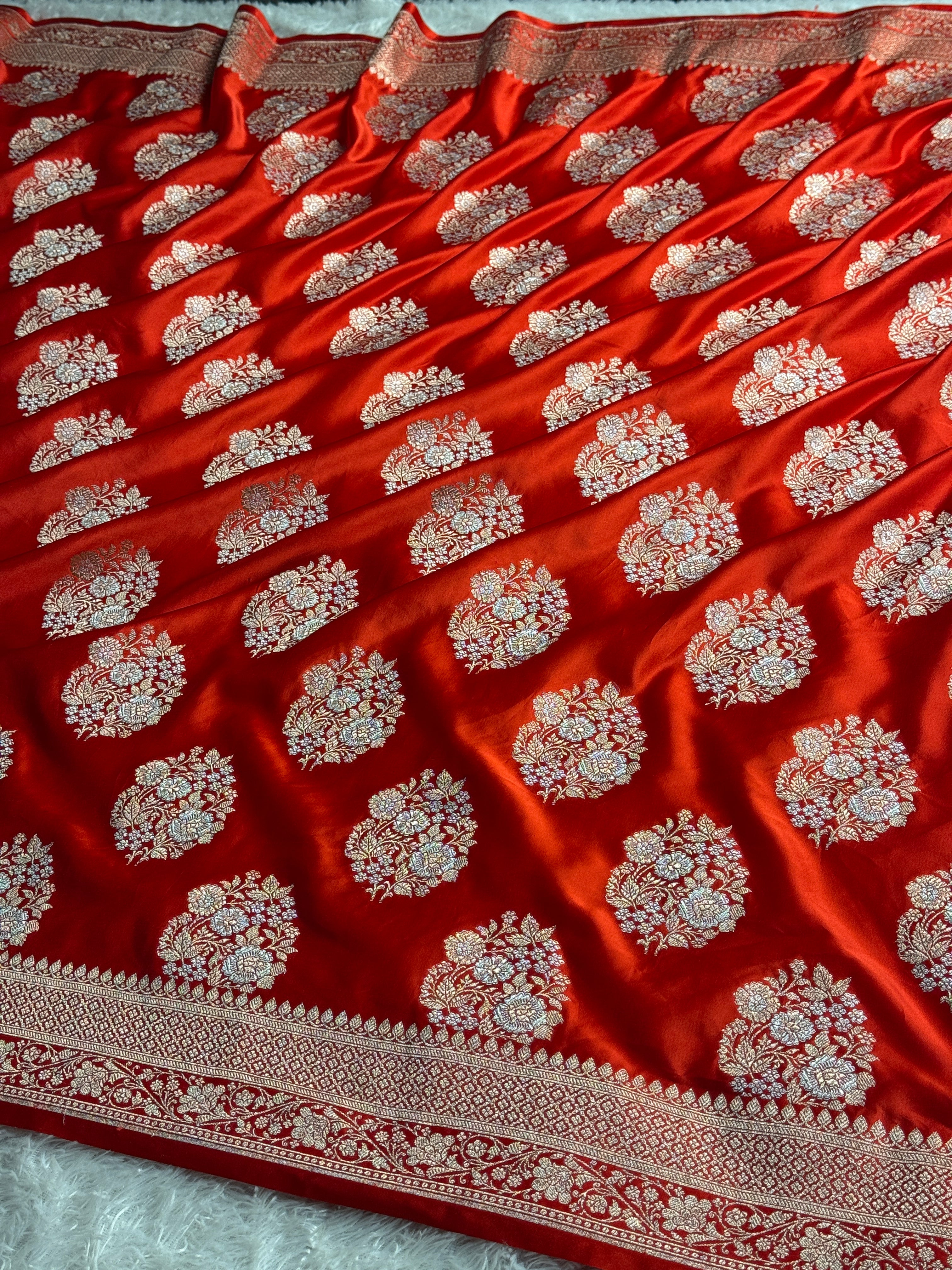 Elegant Mashru Kataan Silk Saree with Meenakari Buta Weaving & Rich Zari Pallu | MKS702