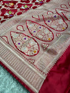 Cherish Red Mashru Kataan Silk Saree with Meenakari Jaal Woven Design & Rich Zari Pallu | MKS621