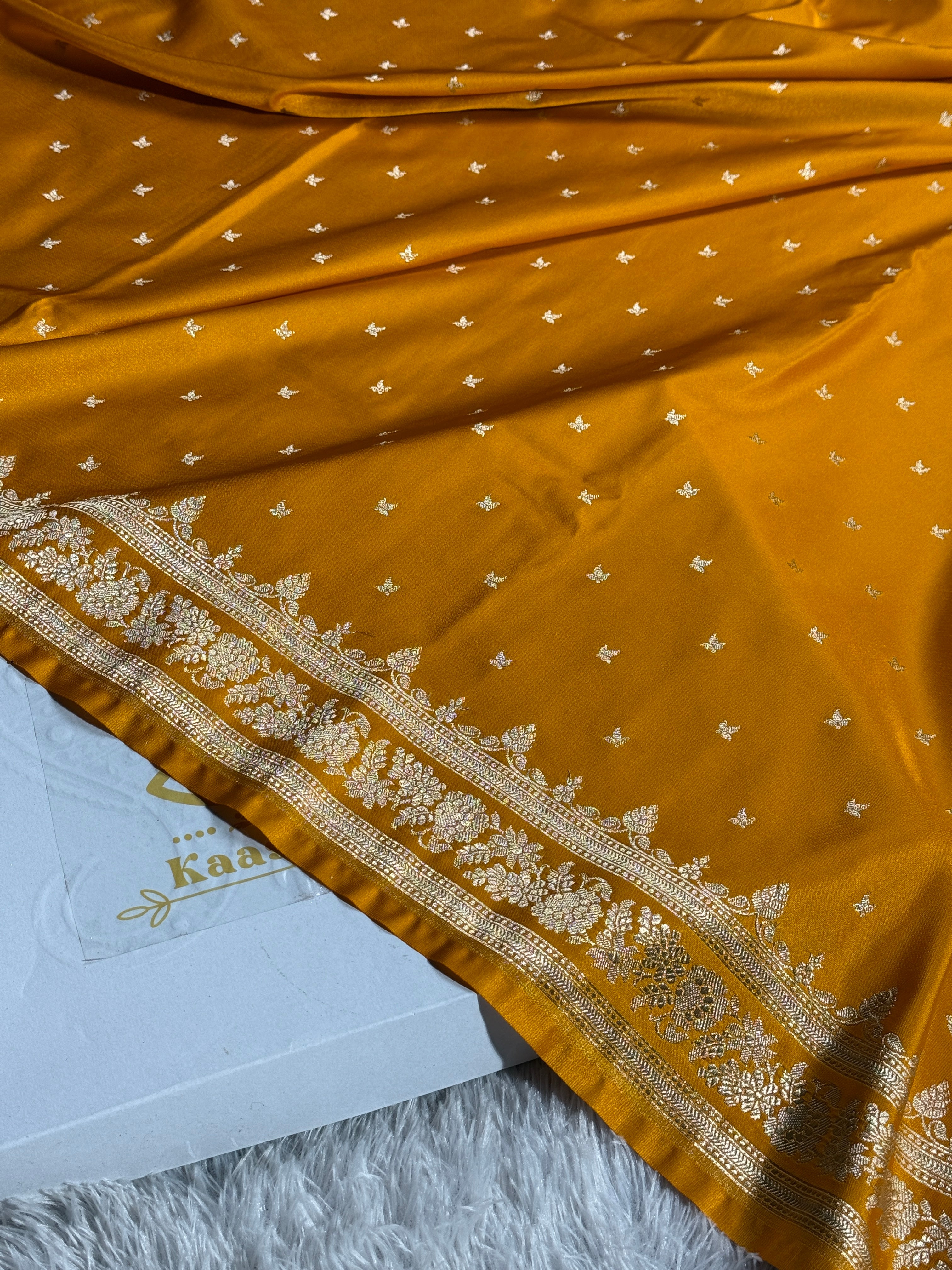 Mustard Premium Banarasi Mashru Silk Saree with Buti Woven Pattern MKS153