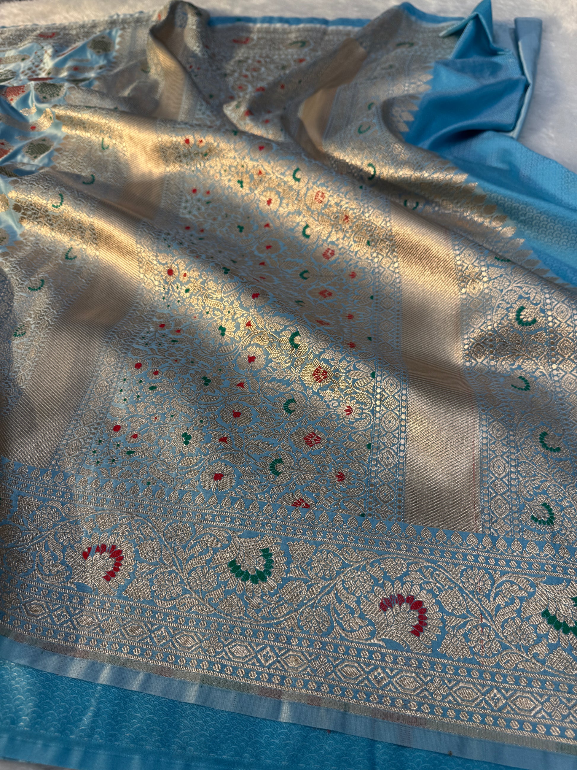 Mashru Kataan Meena flower Saree Ms14