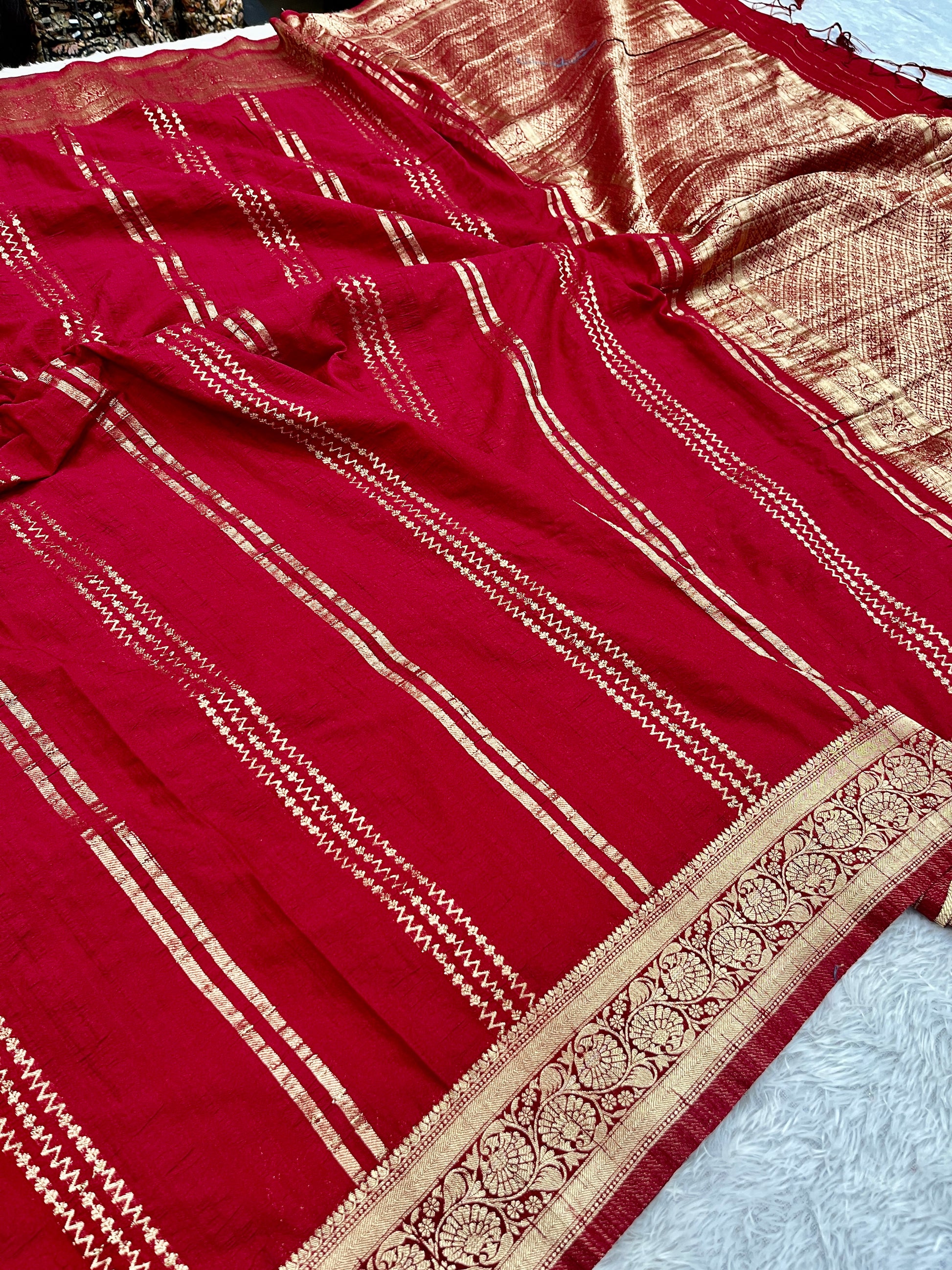 Raw Silk Zari Lining Maroon Saree RS003