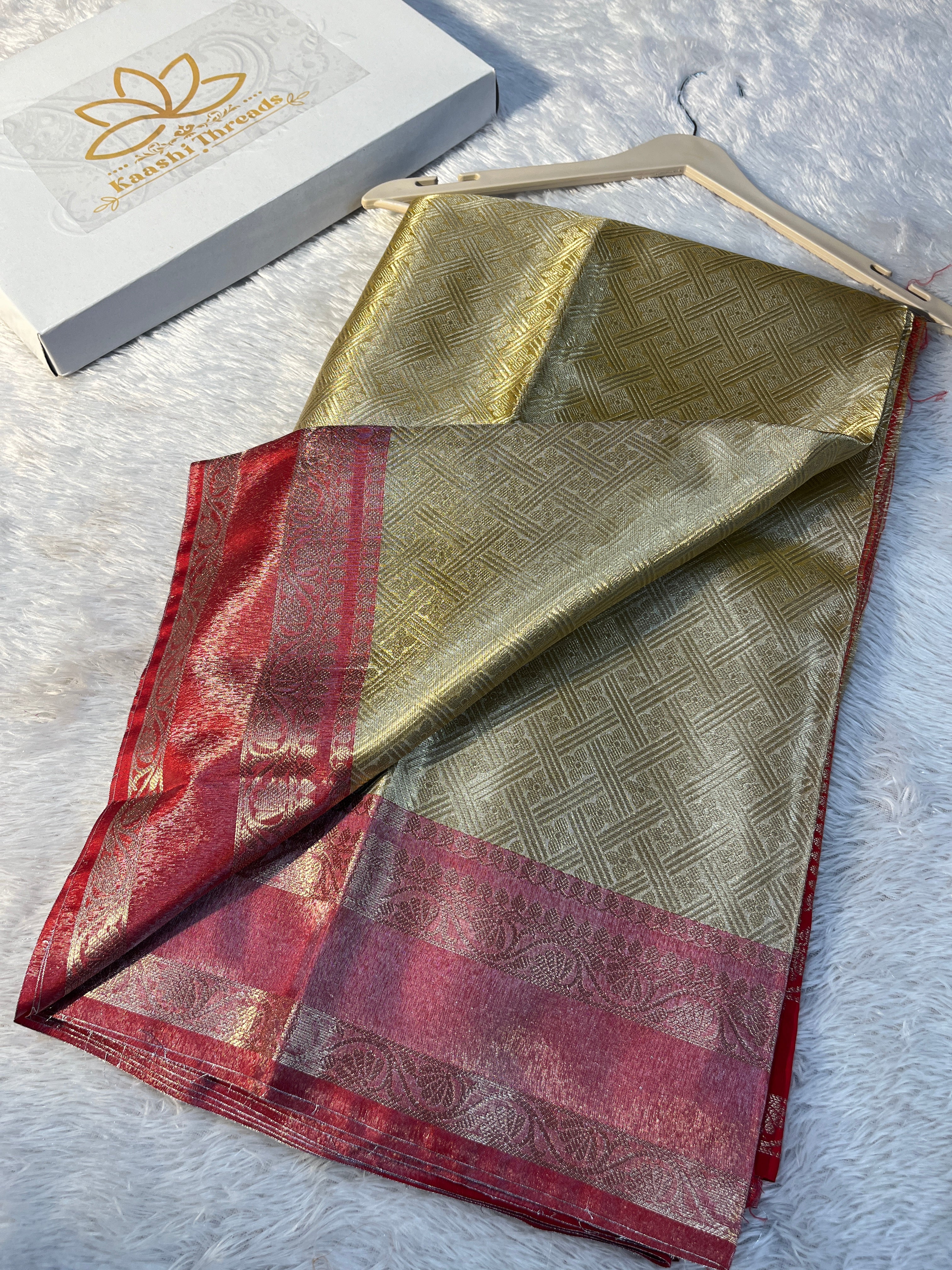 Pista Green with Red Tissue Silk Saree TS28