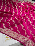 Dark Pink Banarasi Mashru Silk Saree with Aaara Woven Pattern & Scalloped MKS168
