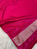 Rani Pink Banarasi Mashru Silk Saree with Jacquard Woven Floral Buta Pattern MKS132