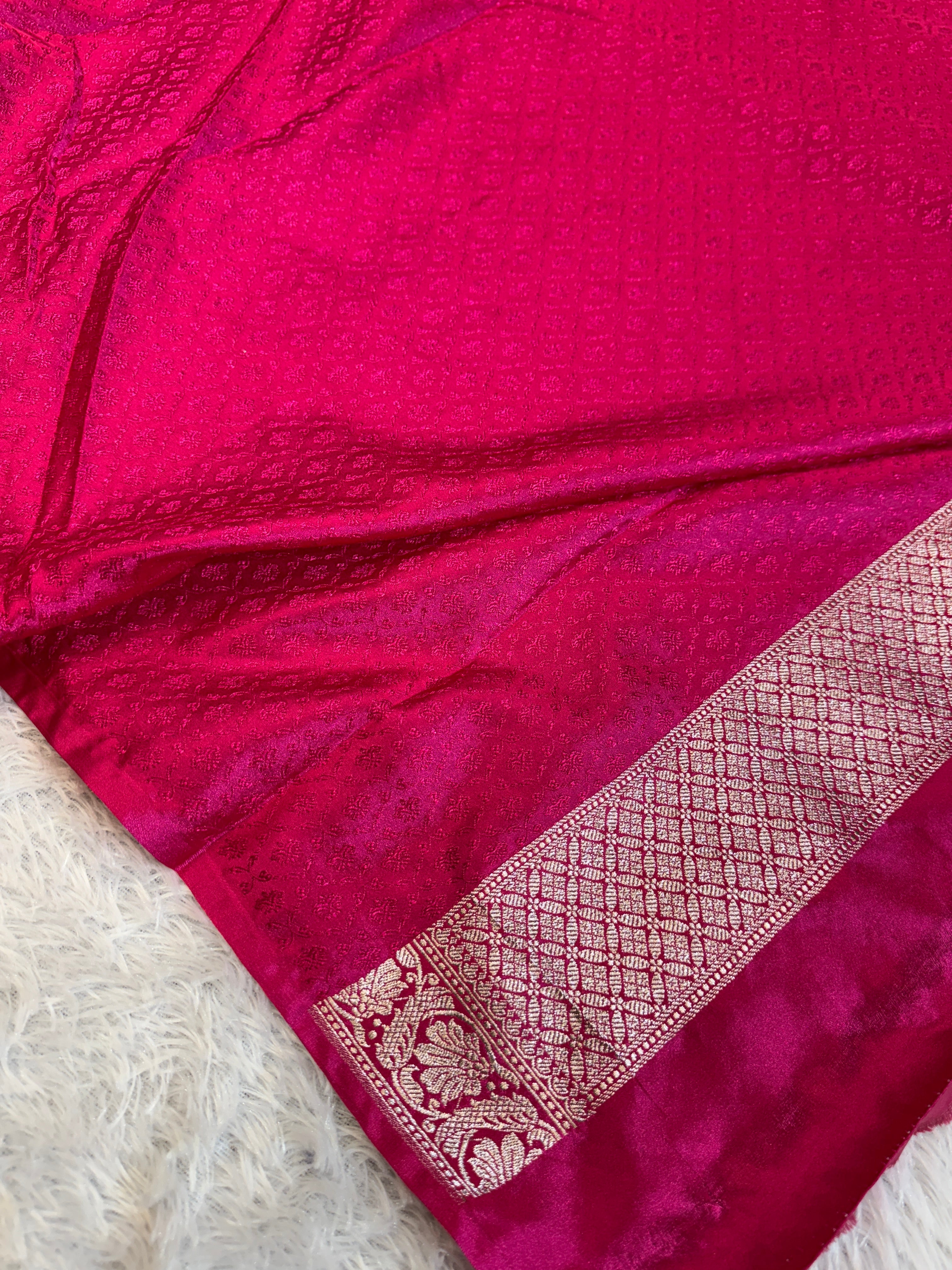 Rani Pink Banarasi Mashru Silk Saree with Jacquard Woven Floral Buta Pattern MKS132