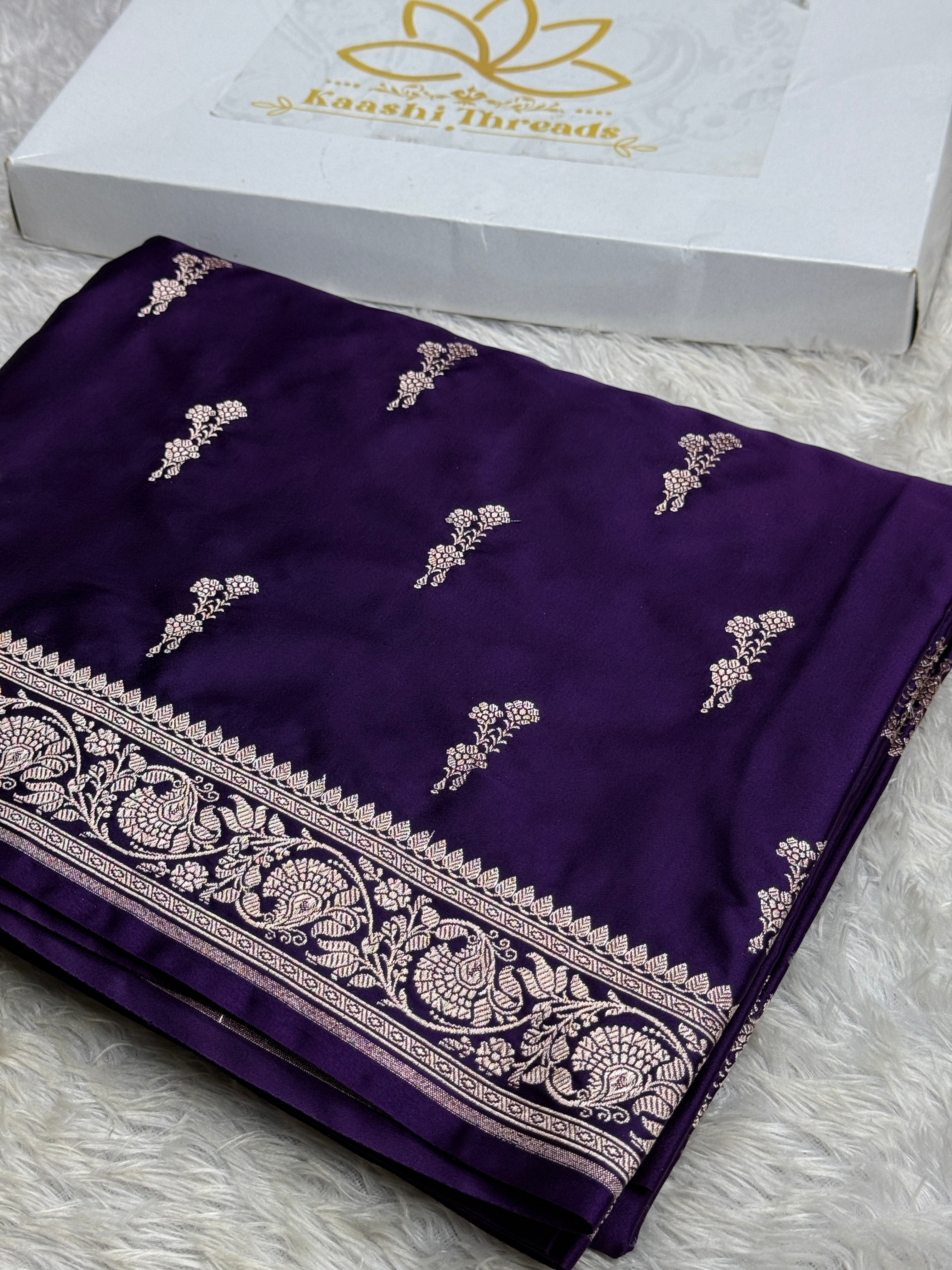 Royal Purple Buta Woven Banarasi Satin Mashru Silk Saree – MKS333 💜✨