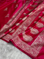 Banarasi Mashru Kataan Silk Saree Featuring Kyari Buta Woven Design with Rich Zari Pallu – MKS413