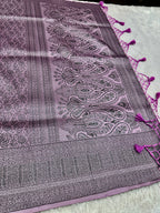 STF56 – Elegant Lavender Dupion Saree with Embossed Square Woven Designs