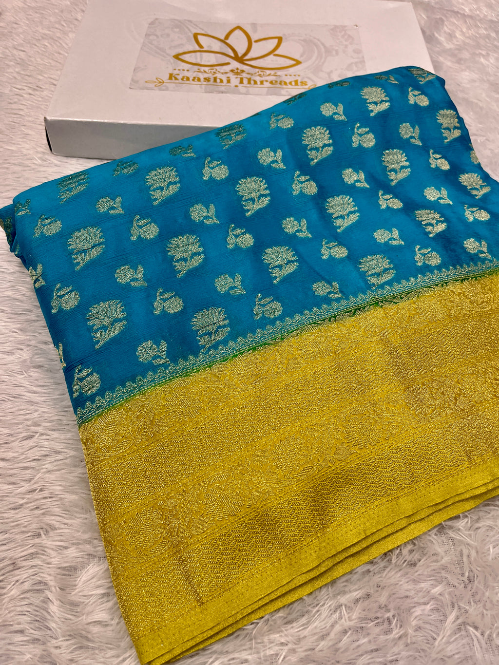 Chinon Silk Big small Buta  Design Sea blue Color Saree CN06