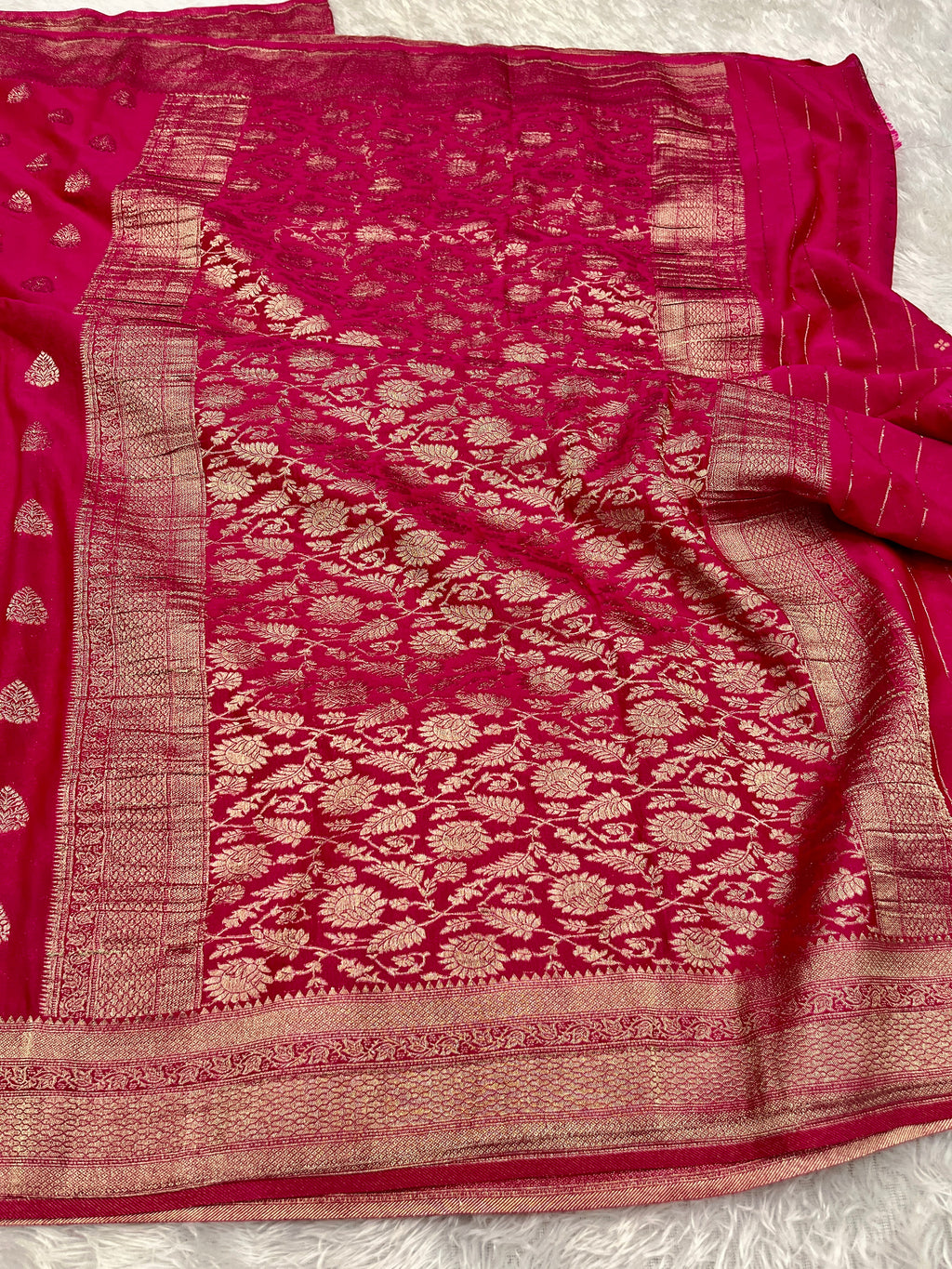 Chinon Silk Buta Zari Dark pink Color Saree CN01