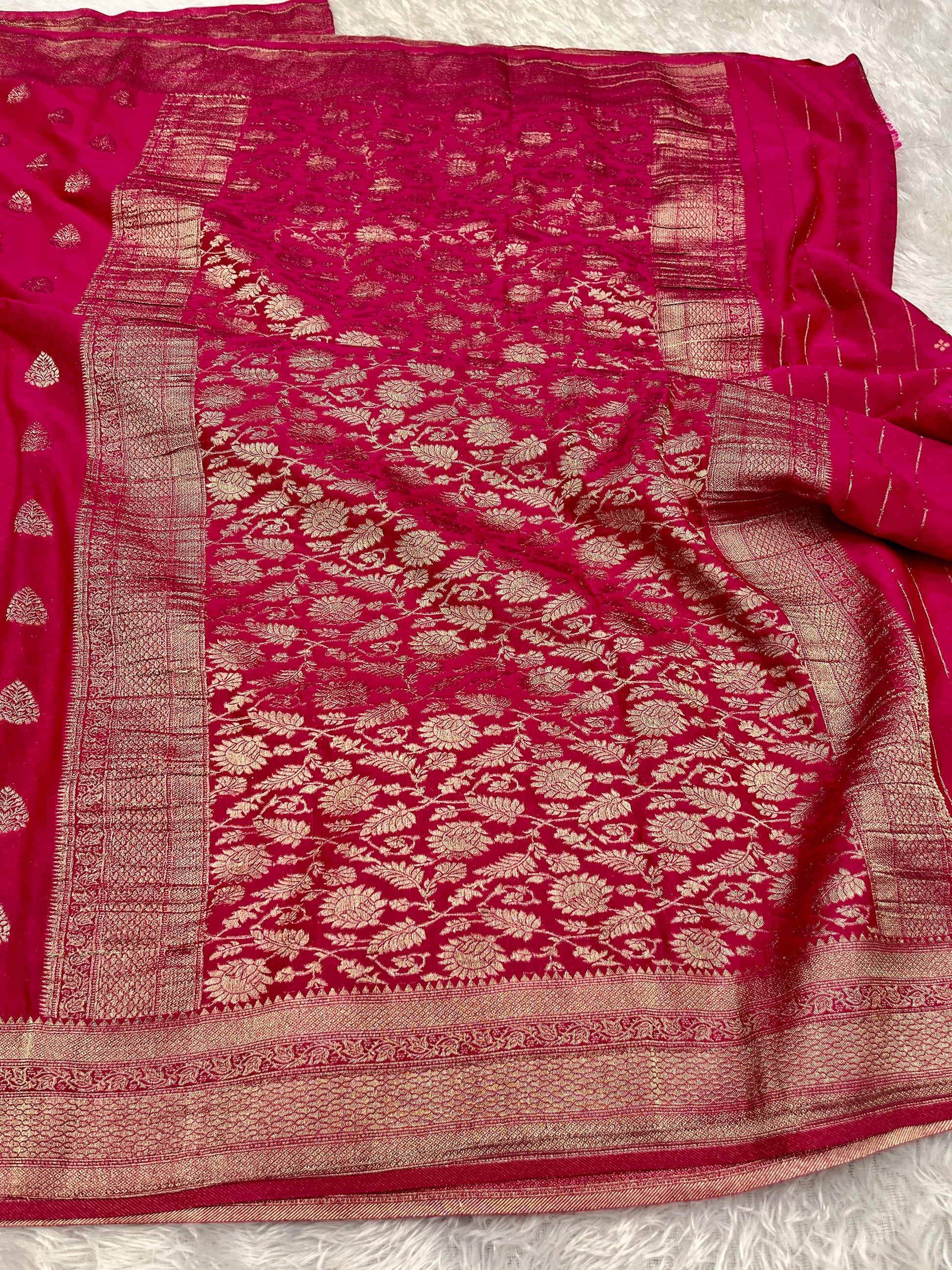 Chinon Silk Buta Zari Dark pink Color Saree CN01