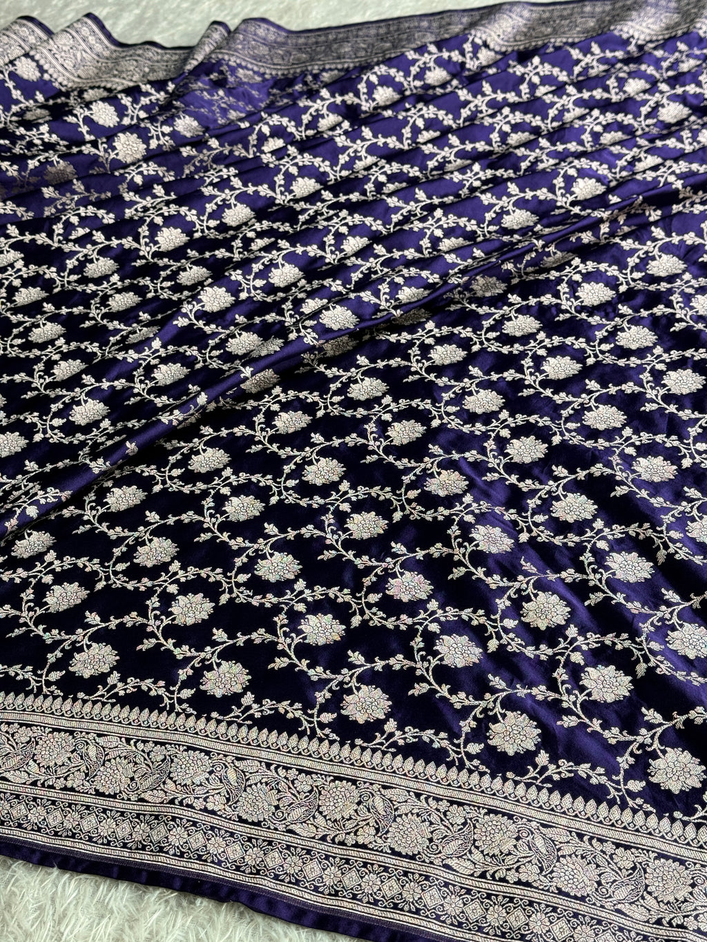 Purple Mashru Kataan Silk Banarasi Saree with Meenakari Zari Jaal Design | MKS745