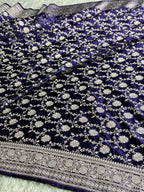Purple Mashru Kataan Silk Banarasi Saree with Meenakari Zari Jaal Design | MKS745