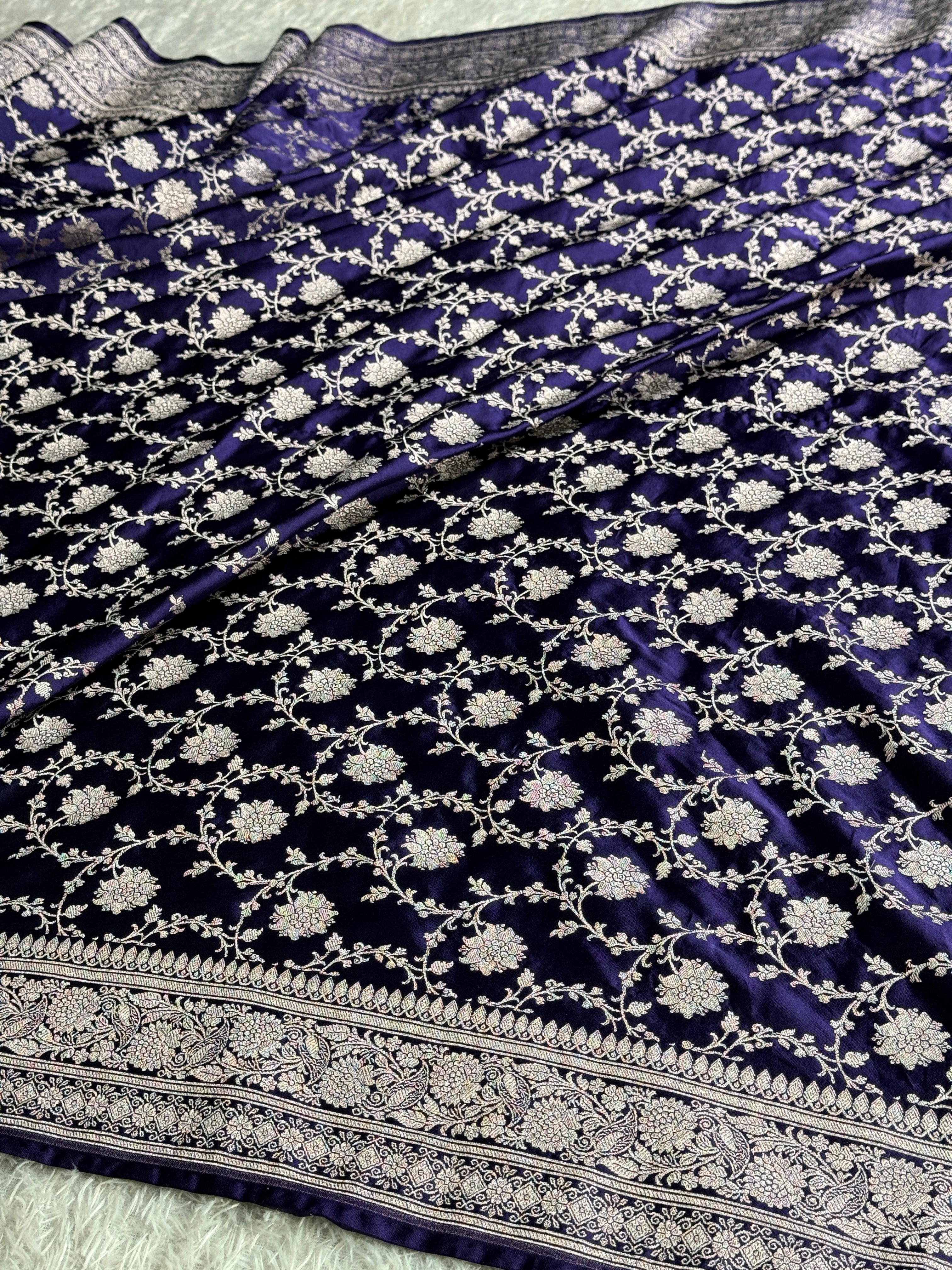 Purple Mashru Kataan Silk Banarasi Saree with Meenakari Zari Jaal Design | MKS745