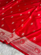 MKS305 Banarasi Mashru Silk Saree with Buta Pattern – Black, Red, Green, Yellow & Orange