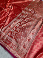 Peach Banarasi Mashru Silk Saree with Jacquard Woven Flower Buta & Rupa Sona Zari Highlights MKS086