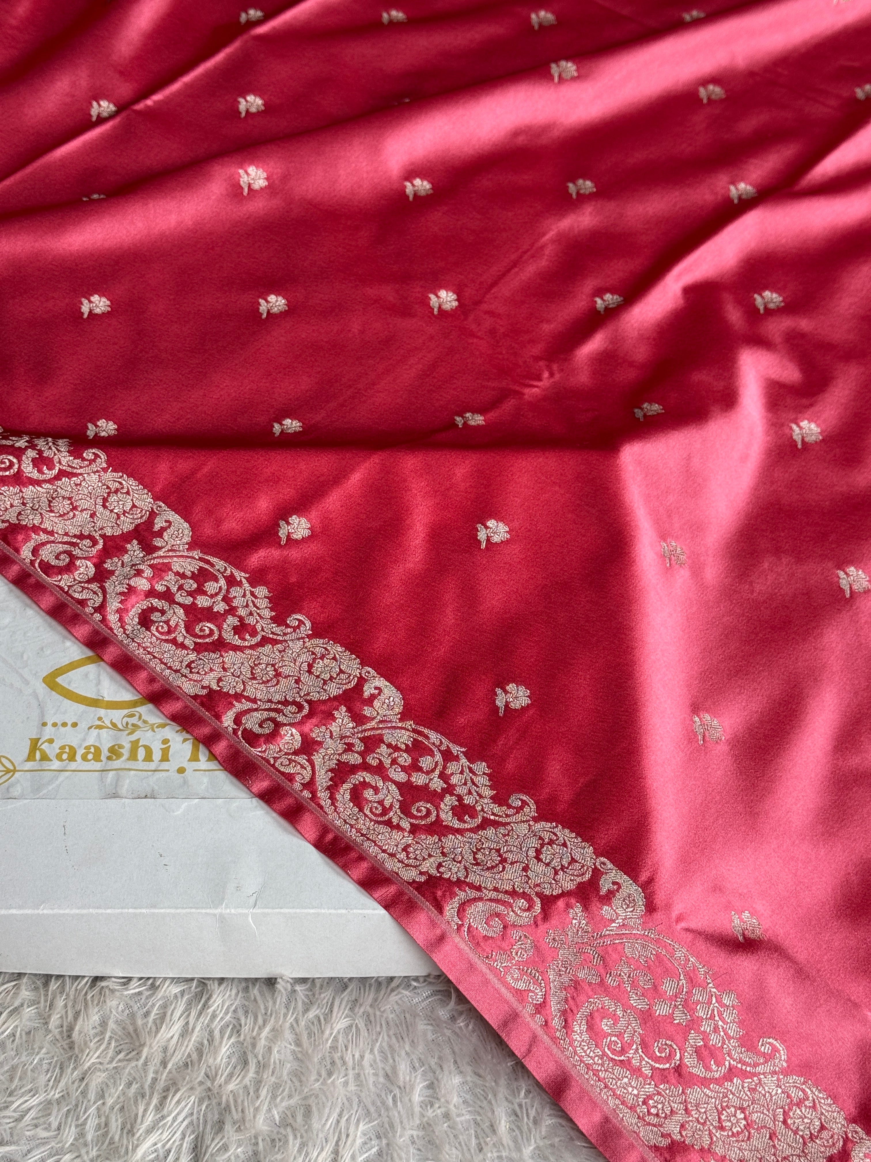 ✨ Strawberry Mashru Kataan Silk Saree with Buta Design & Zari Pallu | MKS643 ✨