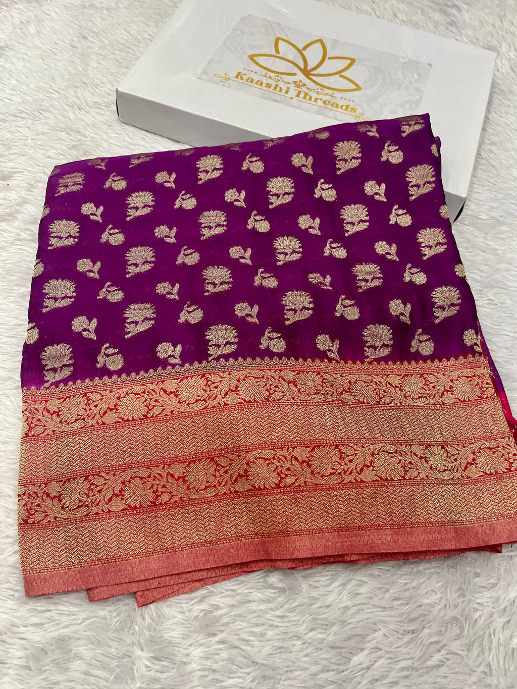 Chinon Silk Big small Buta  Design Magenta with Red Color Saree CN06