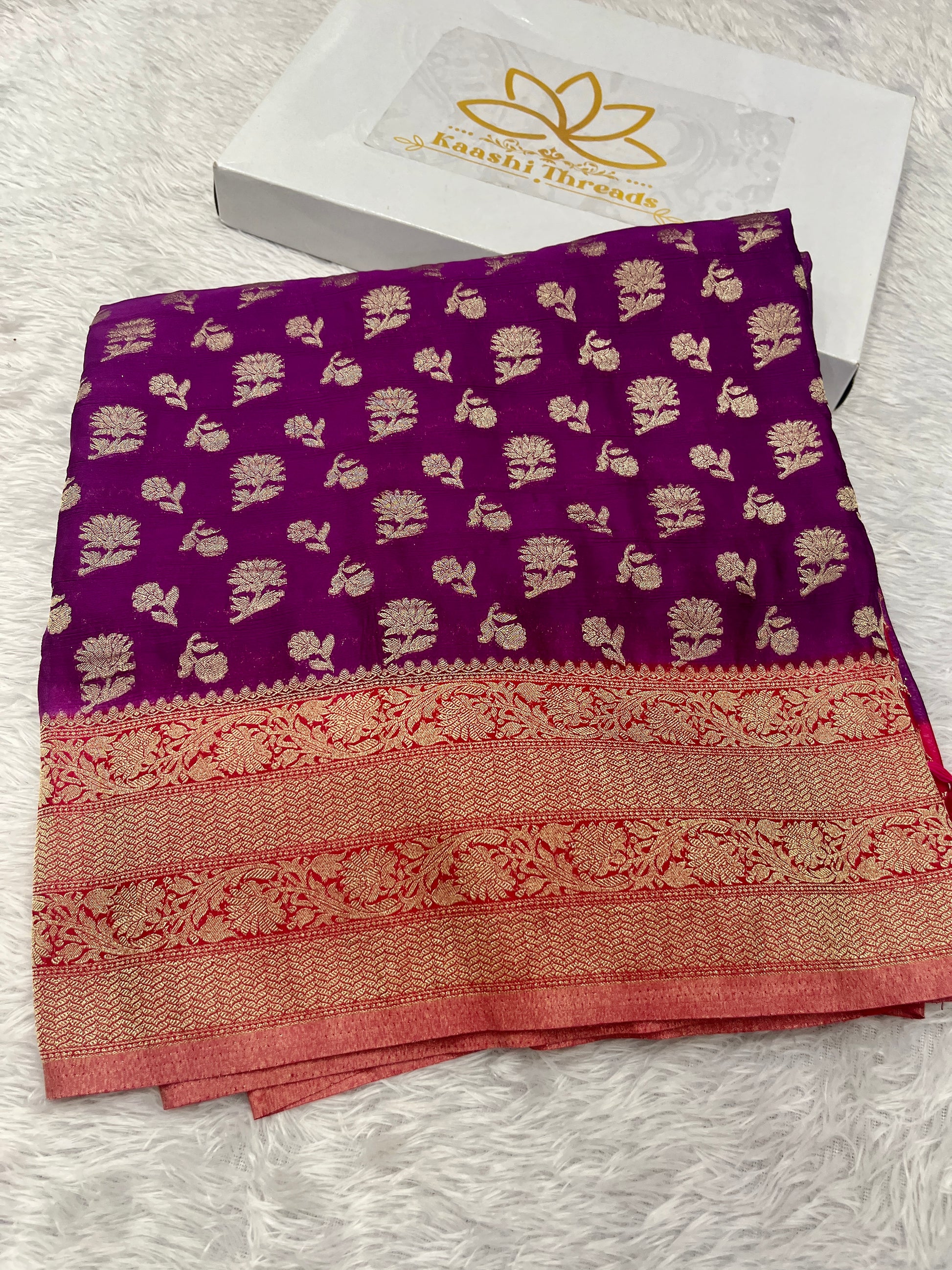Chinon Silk Big small Buta  Design Magenta with Red Color Saree CN06
