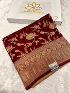 Chinon Silk Jaal Design Wine Color Saree CN03