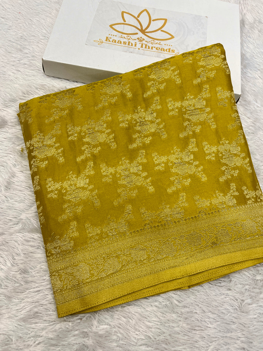 Chinon Silk Flower Design Lemon Color Saree CN04