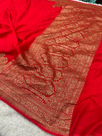 Premium Pure Silk Crepe Saree with Antique Zari Woven Border & Rich Pallu – PS32