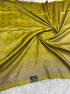 Lemon yellow Banarasi Dupion Silk Saree with Embossed Antique Zari Weaving & Rich Antique Zari Pallu | STF108