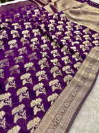 Chinon Silk Dual Flower Design Purple Color Saree CN05