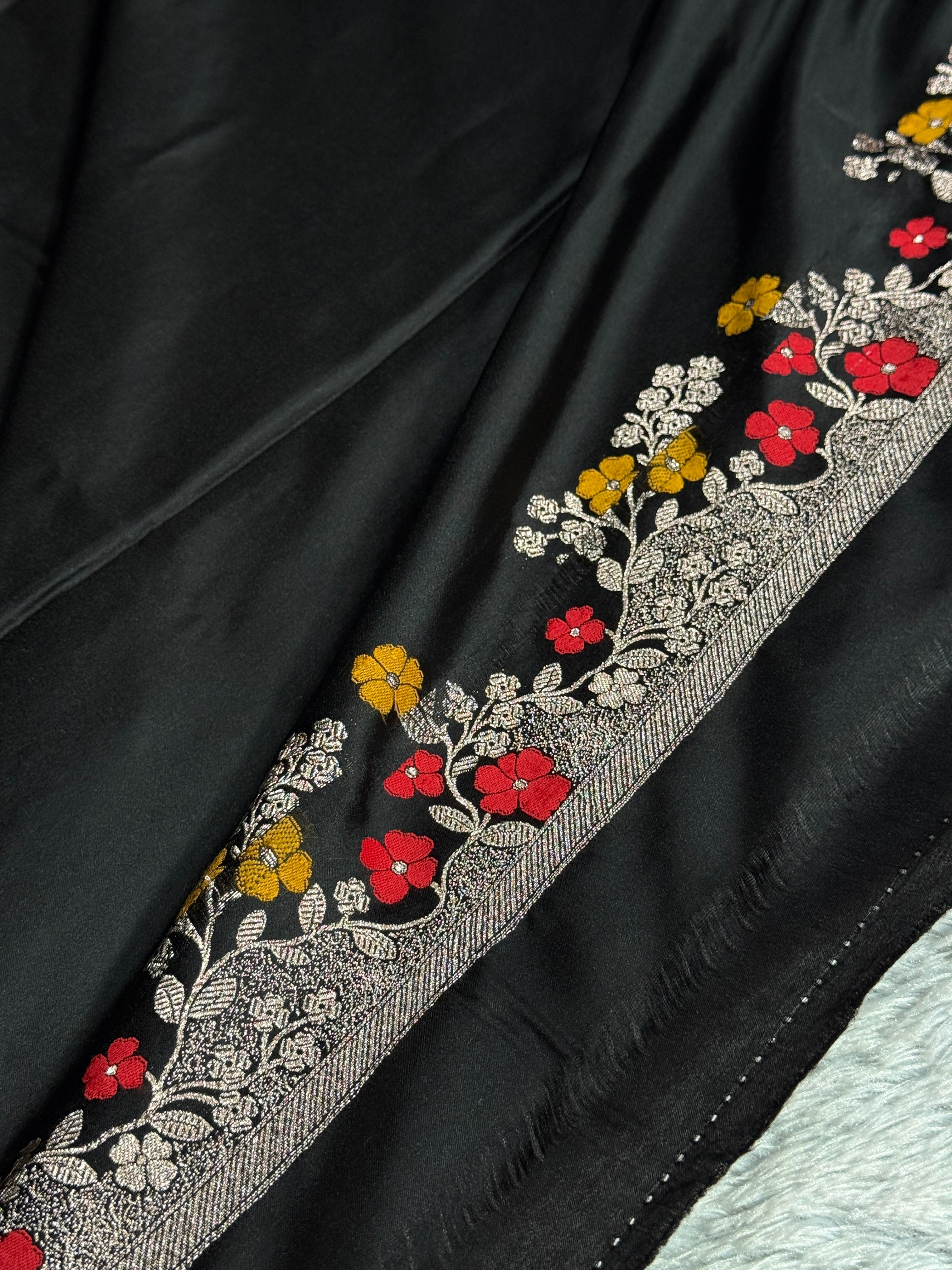Black Mashru Kataan Silk Saree with Buta Design & Meenakari Zari Border MKS631