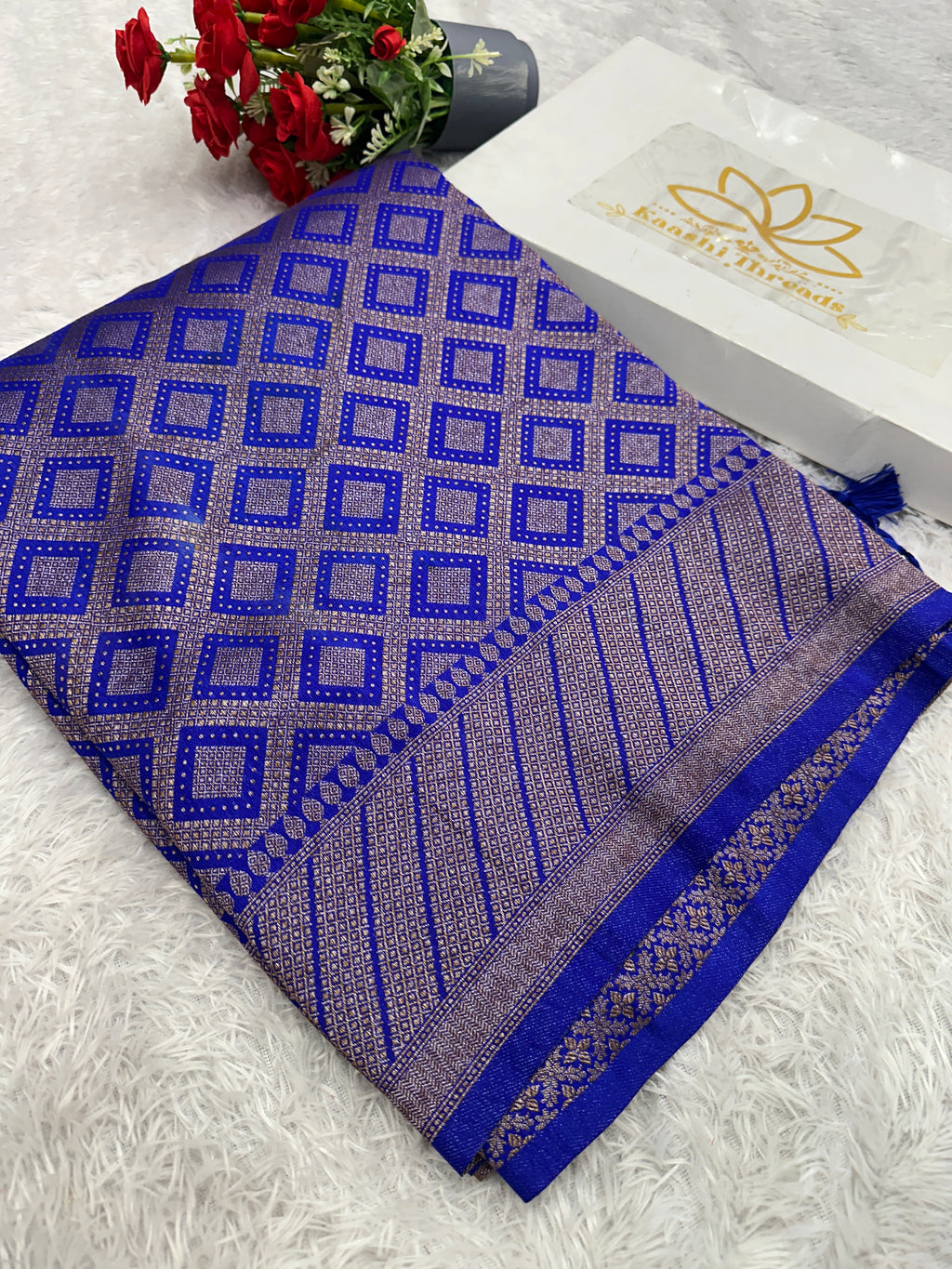 Royal Blue Banarasi Dupion Silk Saree with Embossed Antique Zari Weaving & Rich Antique Zari Pallu | STF115