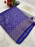 Royal Blue Banarasi Dupion Silk Saree with Embossed Antique Zari Weaving & Rich Antique Zari Pallu | STF115