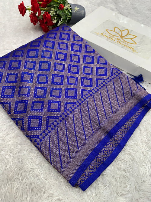 Royal Blue Banarasi Dupion Silk Saree with Embossed Antique Zari Weaving & Rich Antique Zari Pallu | STF115
