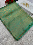 Sea Green Banarasi Dupion Silk Saree with Embossed Antique Zari Weaving & Rich Antique Zari Pallu | STF60