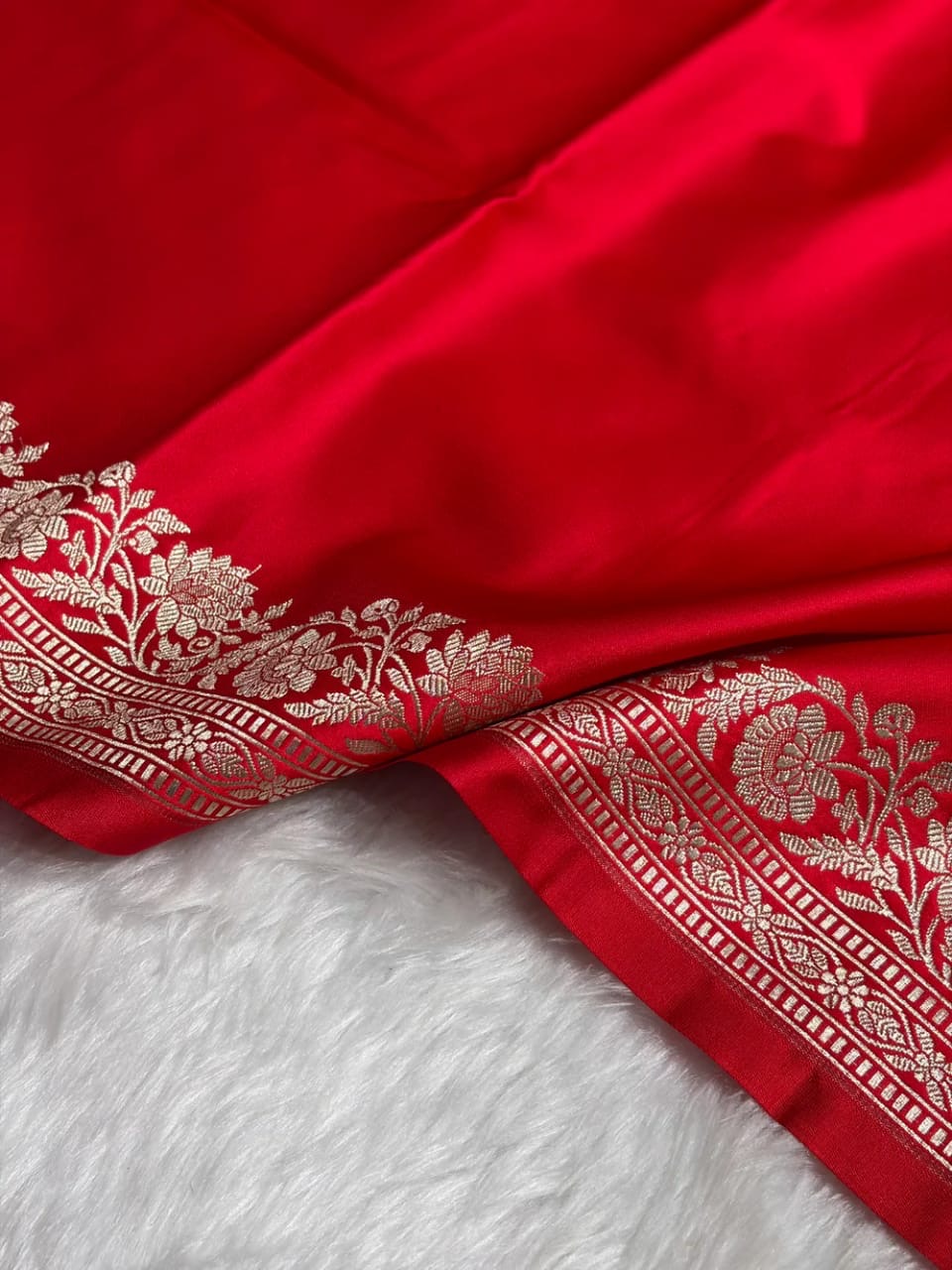 Banarasi Mashru Kataan Silk Saree Featuring Flower Buta Design with Ikkat Border and Zari Pallu – MKS409