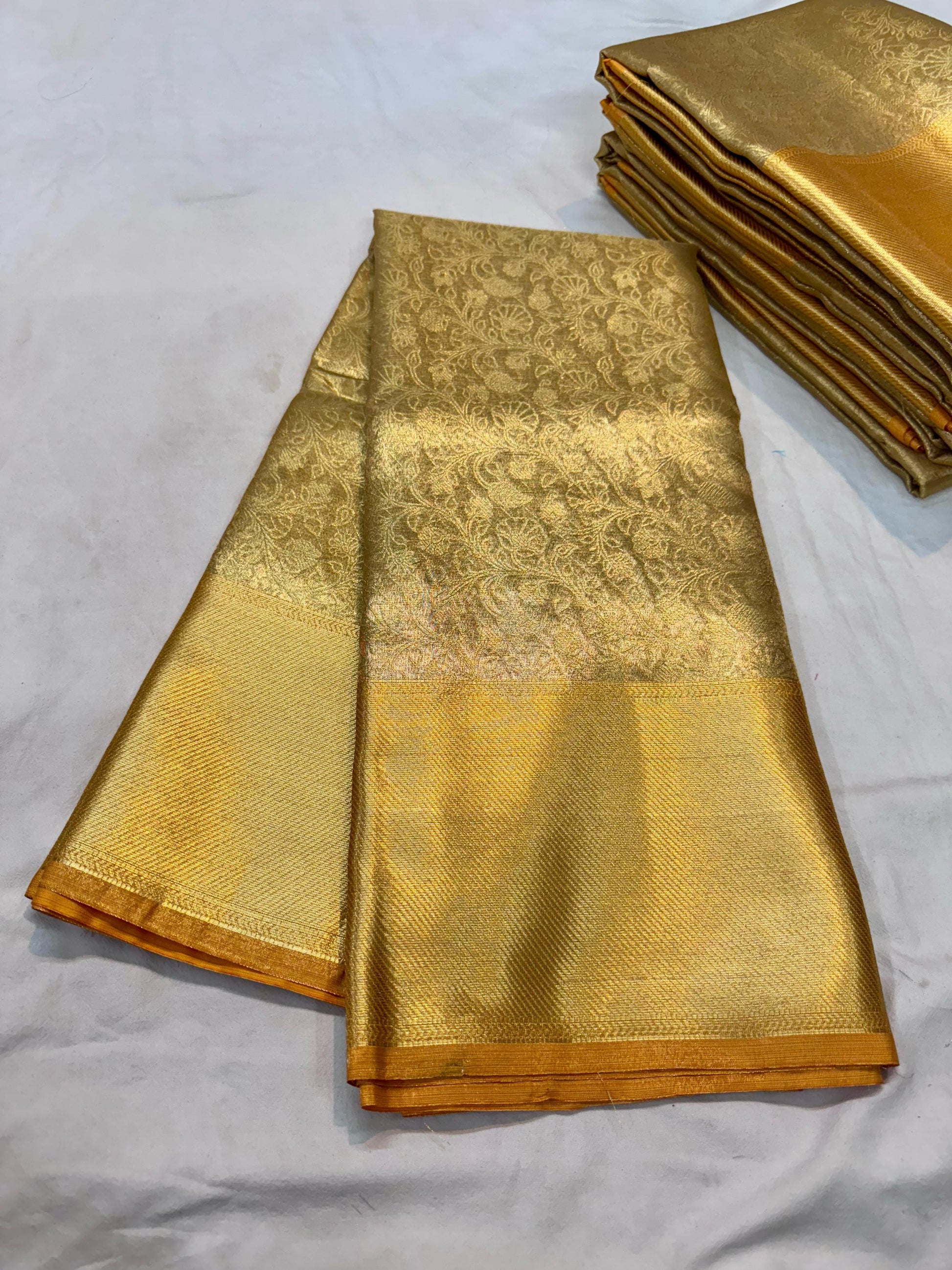 Golden Ambossed Tissue Silk Saree TS116