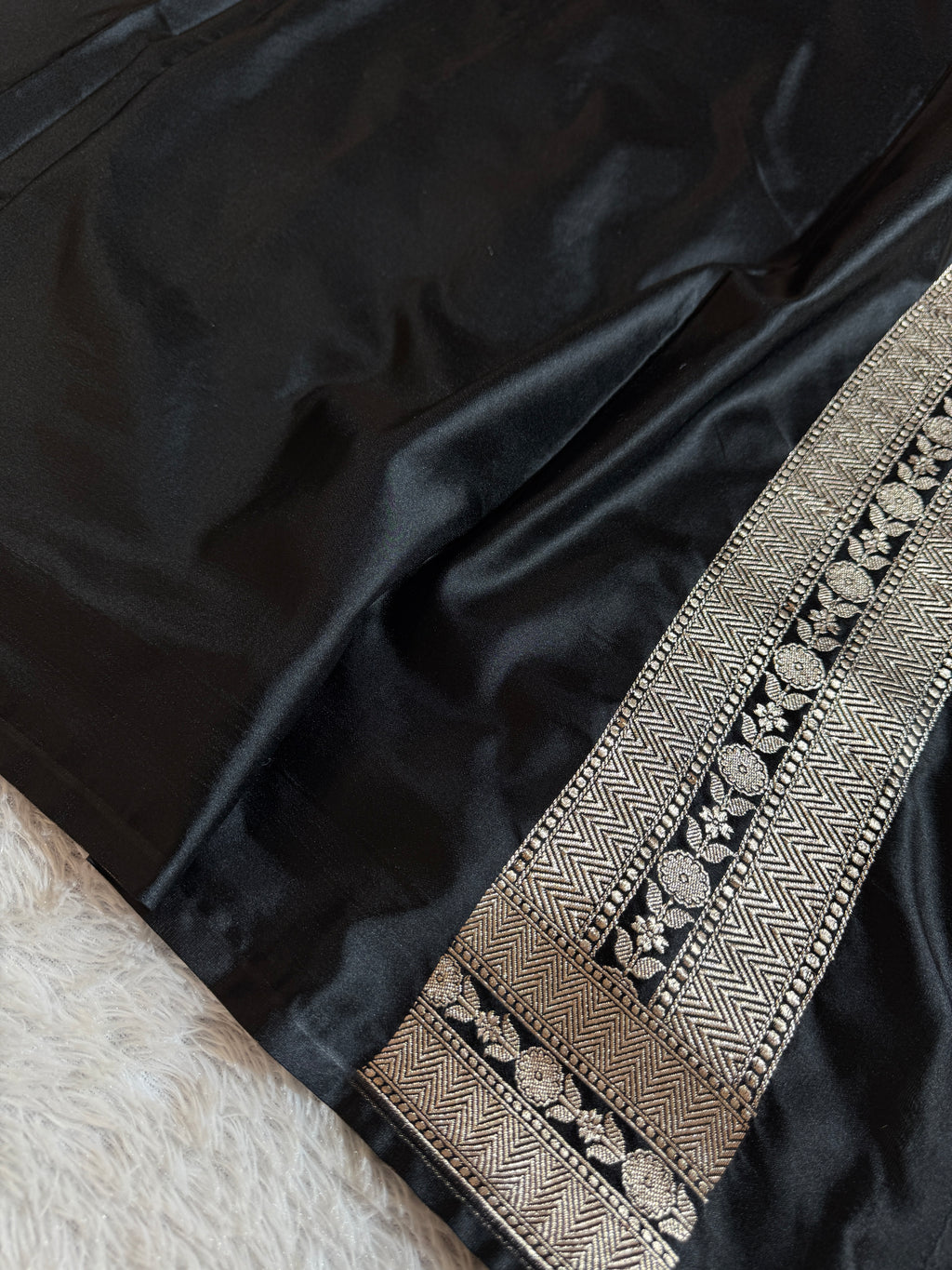 Black Meena Mashru Kataan Silk Saree MKS07