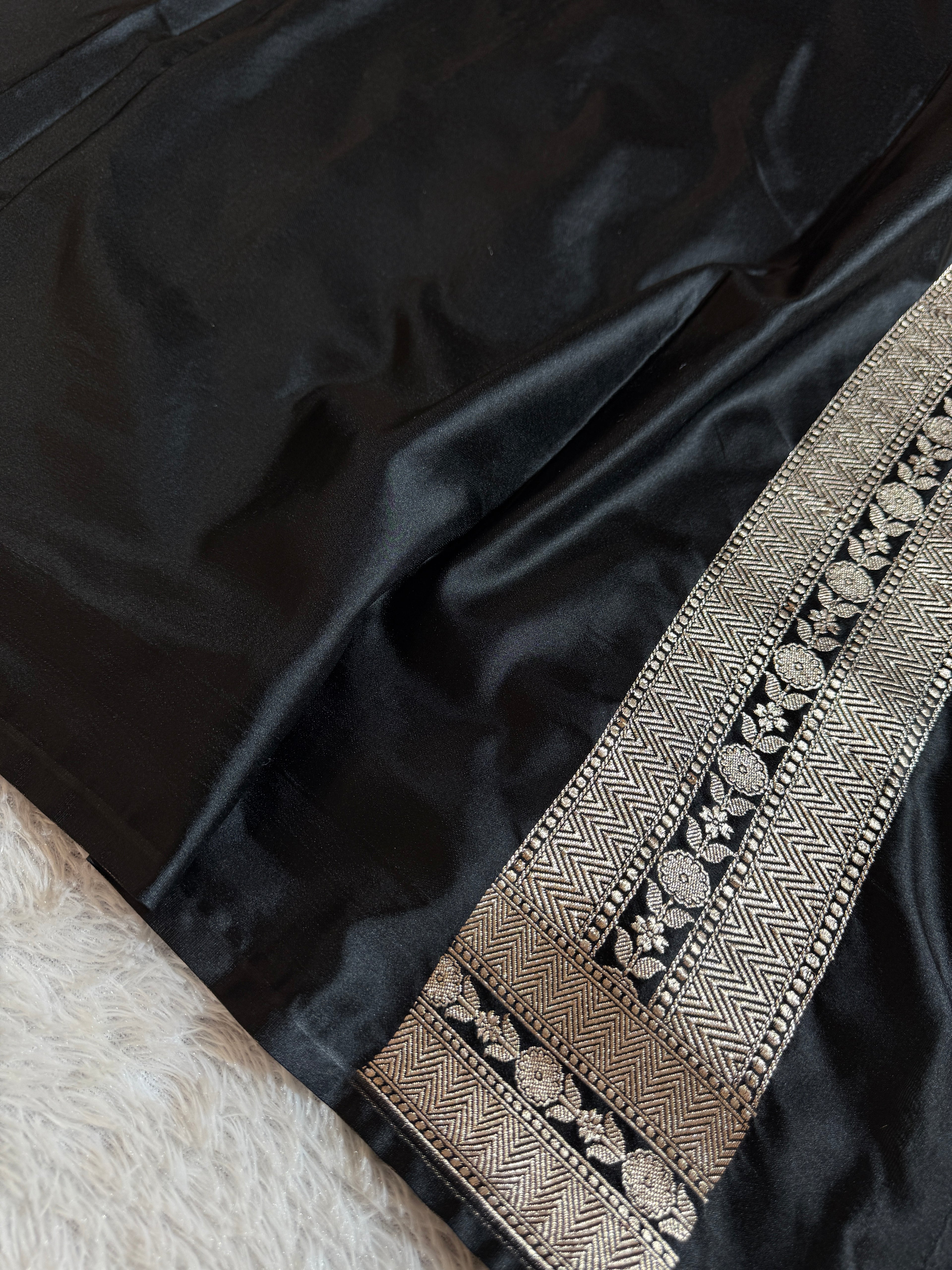 Black Meena Mashru Kataan Silk Saree MKS07