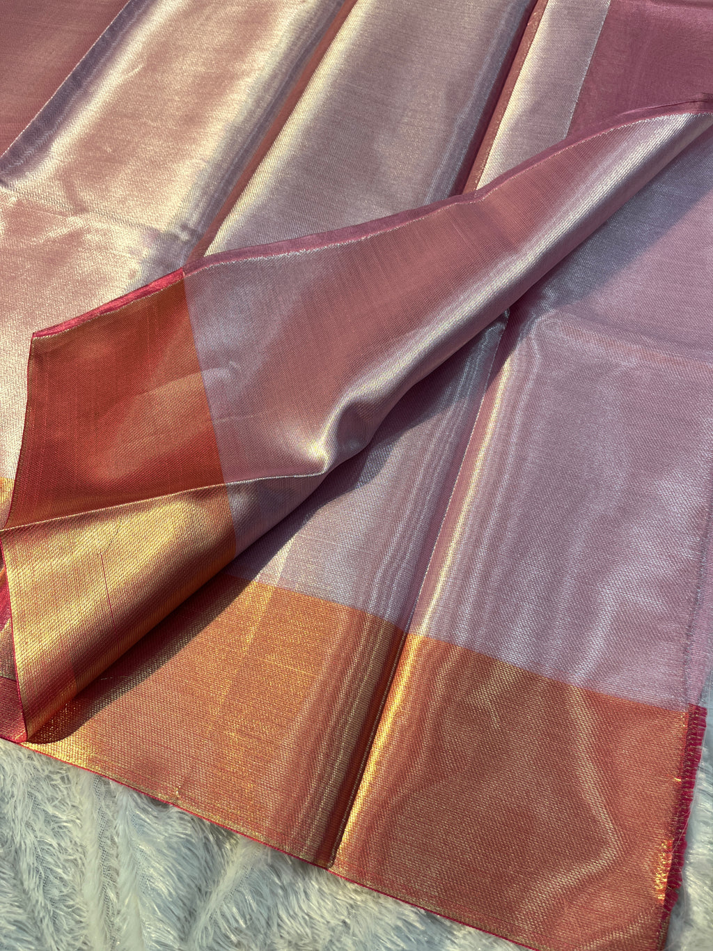 Tissue Patta Saree with Pink border Saree Ts30
