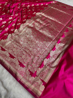 Dark Pink Mashru Kataan Banarasi Saree with Zari Buta Pattern and Rupa-Sona Zari Work MKS087