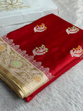 Maroon Beige Mashru Kataan Silk Saree with Silver Zari Meenakari Buta | MKS661