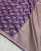 Banarasi Mashru Kataan Silk Saree Featuring Jaal Weave with Silver Zari Meena Work & Rich Pallu – MKS414