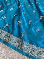 Light Blue Banarasi Mashru Kataan Silk Saree with All-Over Jaal Weave & Rupa-Sona Zari MKS137