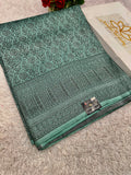 STF51 – Charming Sea Green Dupion Saree with All-Over Floral Woven Designs