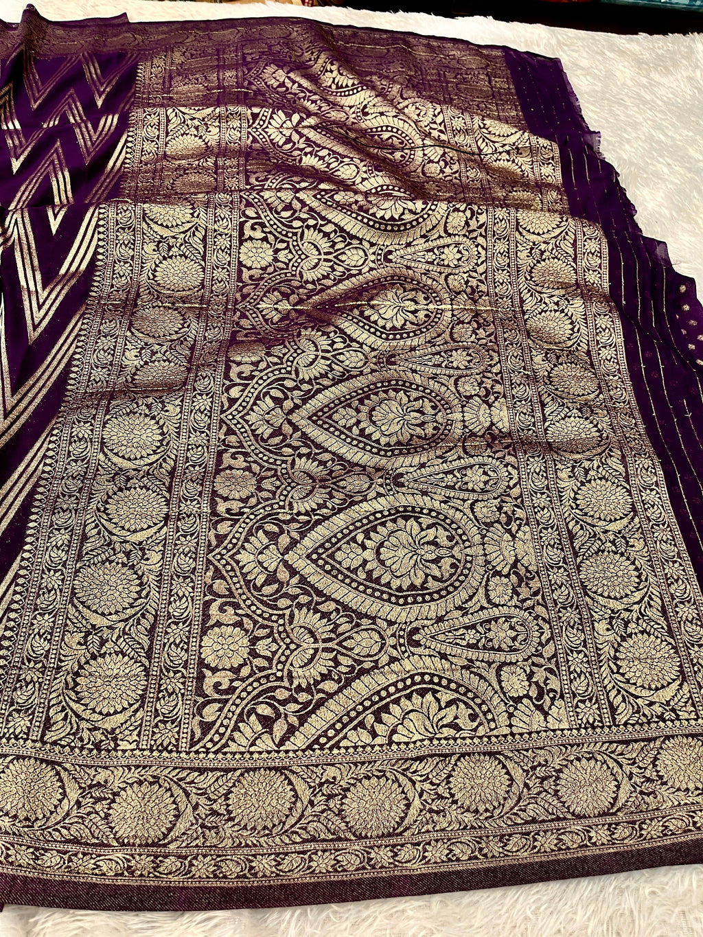 Chinon Silk Zig Zag Design Purple Color Saree CN09