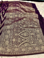 Chinon Silk Zig Zag Design Purple Color Saree CN09