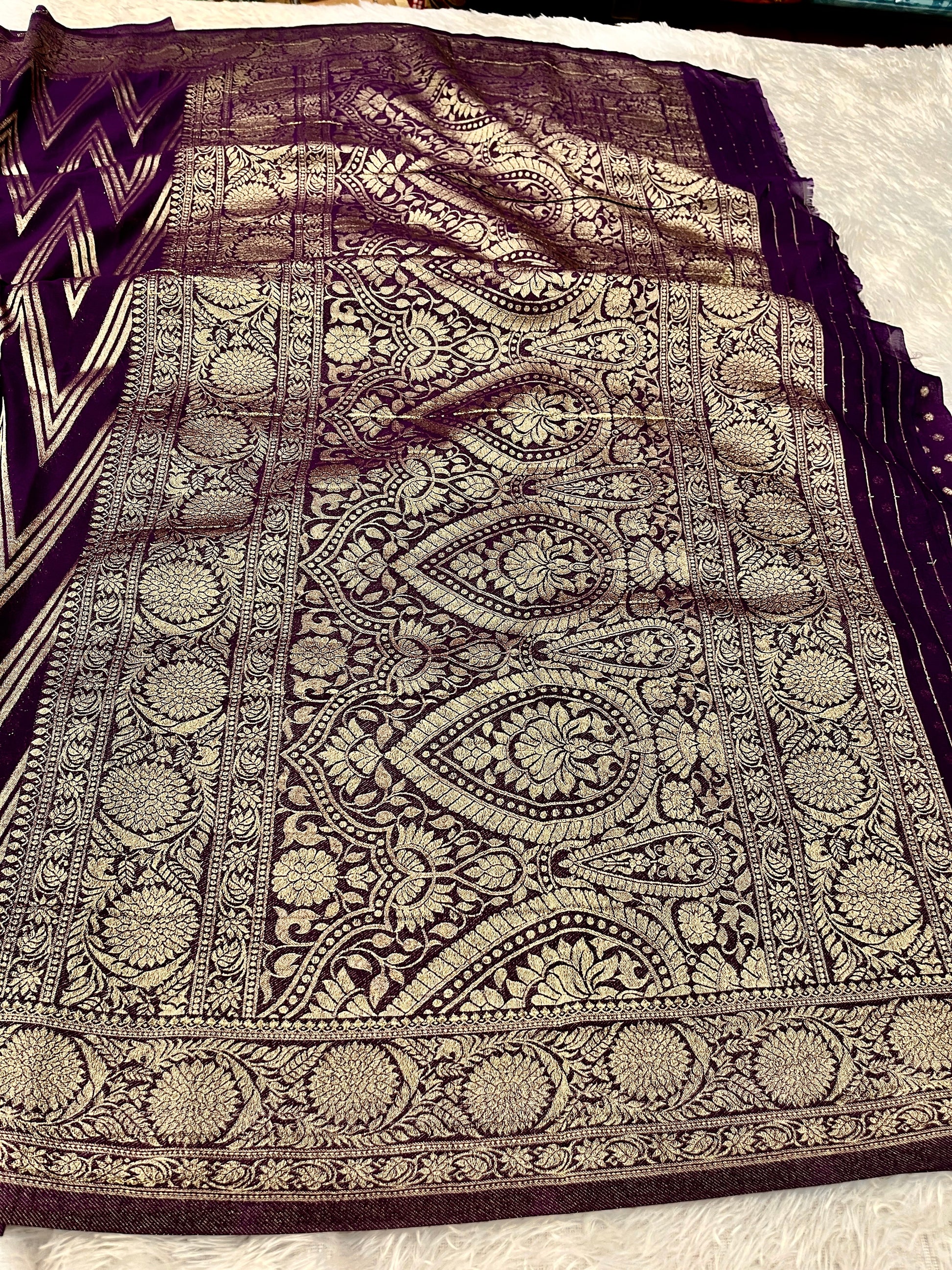 Chinon Silk Zig Zag Design Purple Color Saree CN09