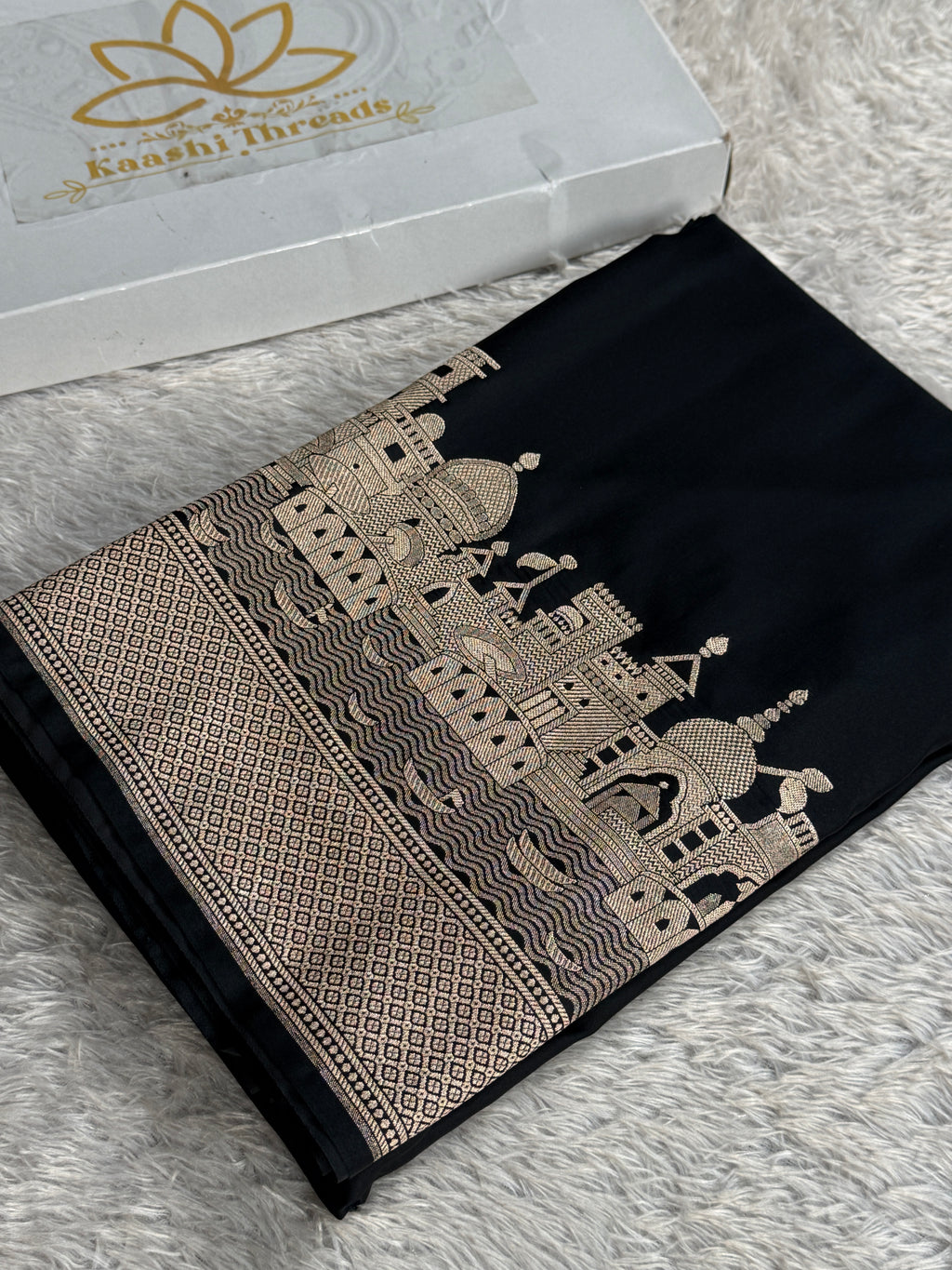 Black Mashru Kataan Silk Banarasi Saree with Ghat Woven Design & Rich Zari Pallu | MKS783
