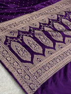 MKS866 – Premium Purple Banarasi Mashru Kataan Silk Saree with Zari Buti Design & Rich Zari-Woven Pallu